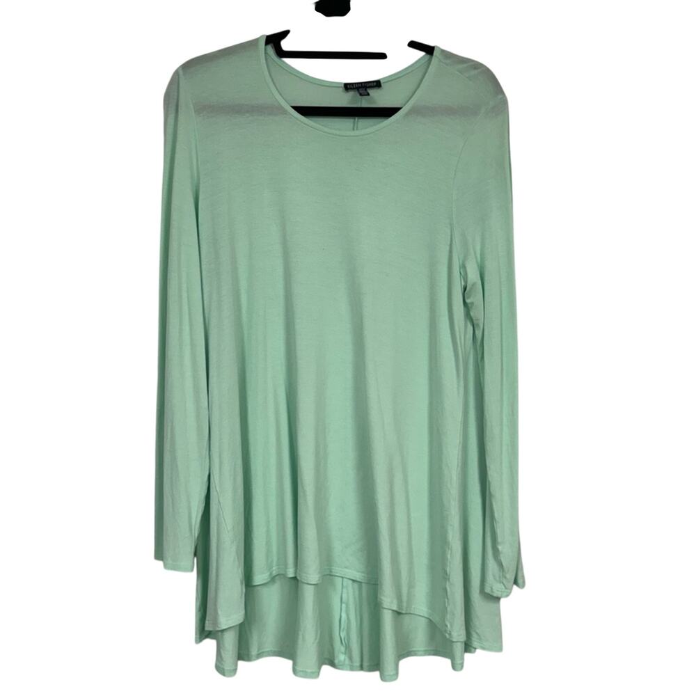 Eileen Fisher Mint Green Long Sleeve Blouse M Baggy Oversized Lagenlook Casual